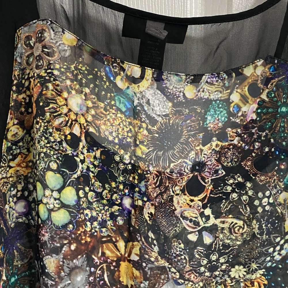 Lk New~Lane Bryant Sheer chiffon sleeveless floral and black blouse~20 - Picture 3 of 10